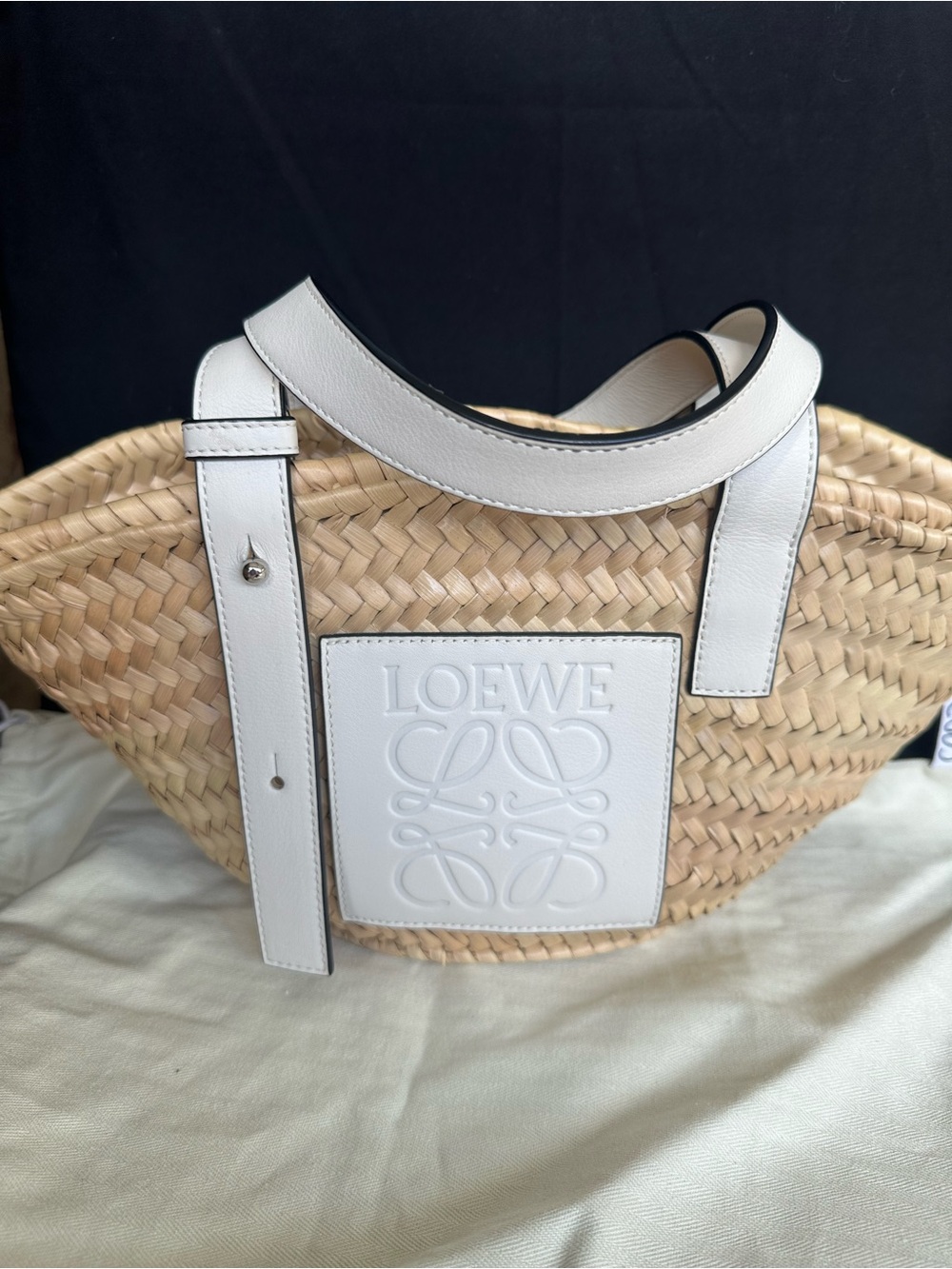 ✨Excellent Condition/Natural Woven Straw Tote with White Leather Trim Small✨ - Picture 1 of 15